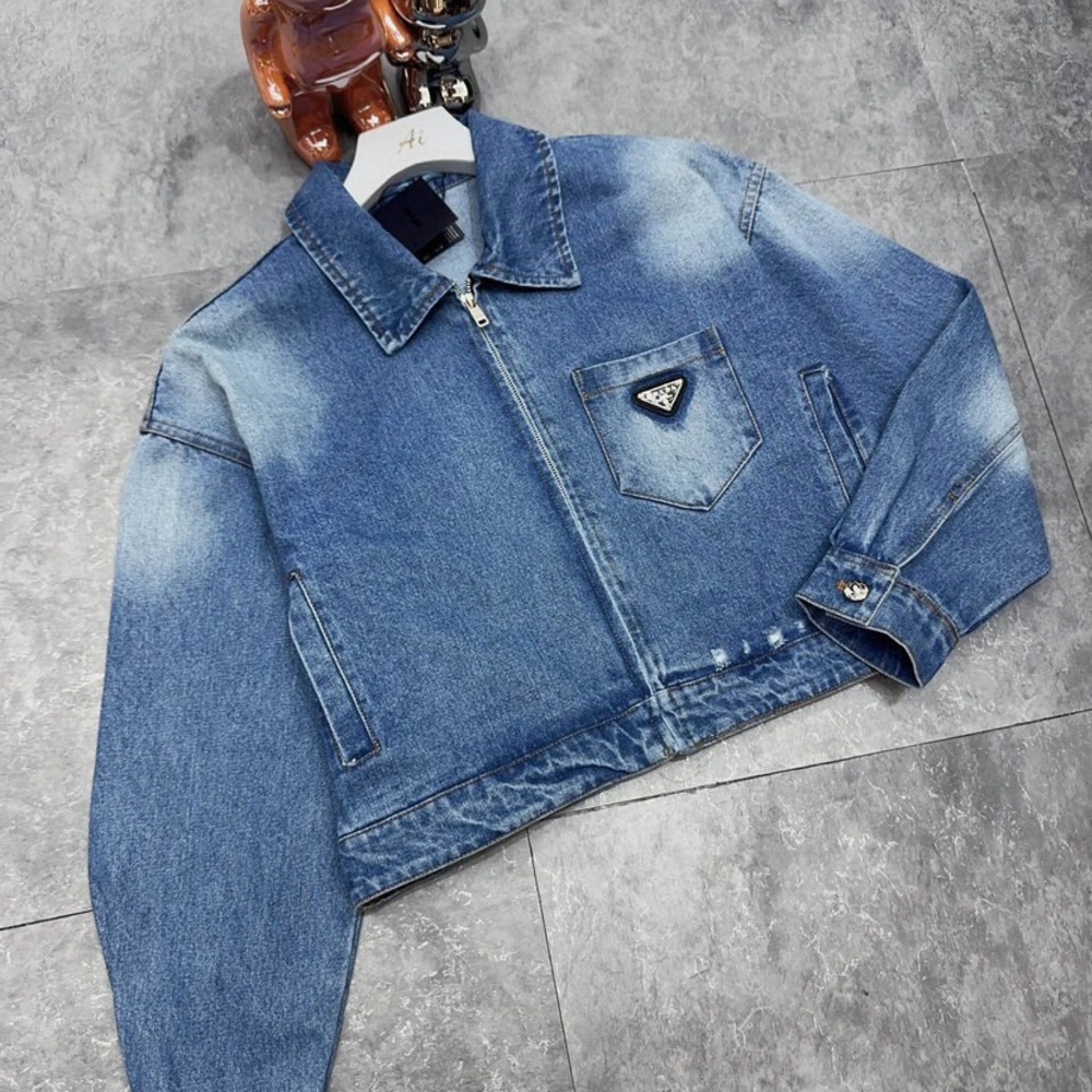 Prada Indigo Jean Jacket with Logo Detail